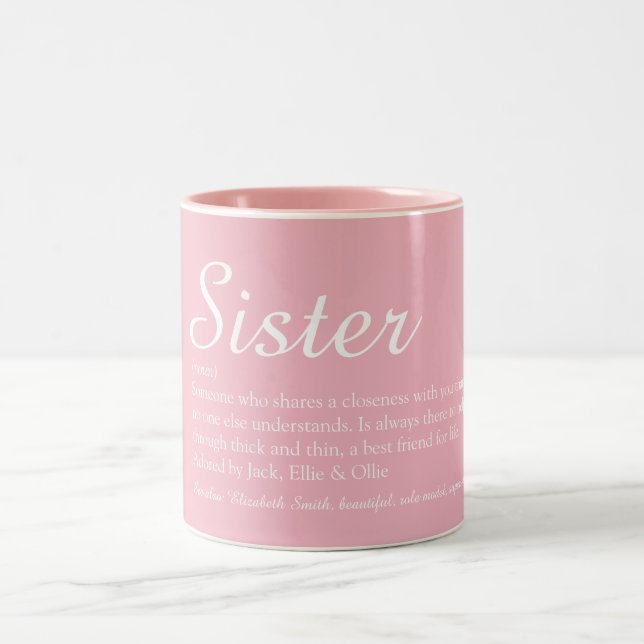 Elegant Script Girly Pink Cool Sister Definition Two-Tone Coffee Mug (Center)