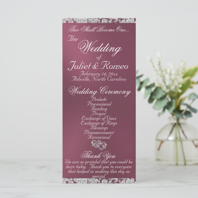Elegant Script & Glitter - Lavender Wedding Program (Standing Front)
