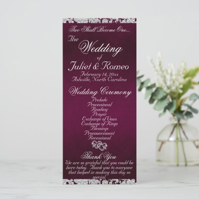 Elegant Script & Glitter - Purple Wedding Program (Standing Front)