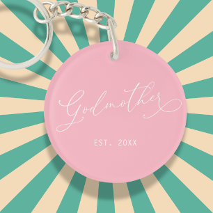 Elegant Script Godmother Established Date Photo Key Ring