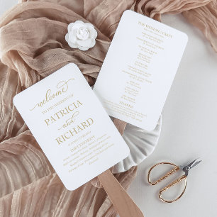 Elegant Script Gold And White Wedding Program Hand Fan