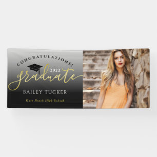 Elegant Script Gold Black Graduation Yard Sign