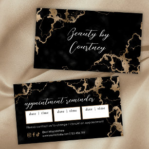 Elegant Script Gold & Black Marble Beauty Salon Appointment Card