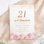 Elegant script gold & blush floral 21st birthday invitation<br><div class="desc">Modern chic "21 and glamourous" script,  trendy faux gold glitter and blush pink watercolor floral design,  elegant and stylish,  great 21st birthday party invitations.</div>