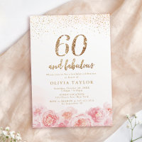 Elegant script gold & blush floral 60th birthday