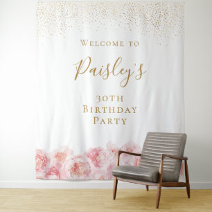 Elegant Script gold & blush floral birthday party Tapestry