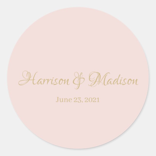 Elegant script gold blush pink Wedding favour Classic Round Sticker (Front)