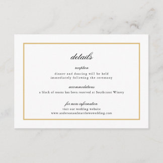 Elegant Script Gold Border Wedding Details Enclosure Card