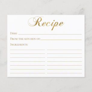 Elegant Script Gold Bridal Shower Recipe Card