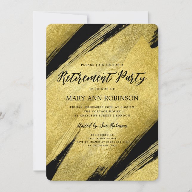 Elegant Script Gold Brush Retirement Party Invitation (Front)