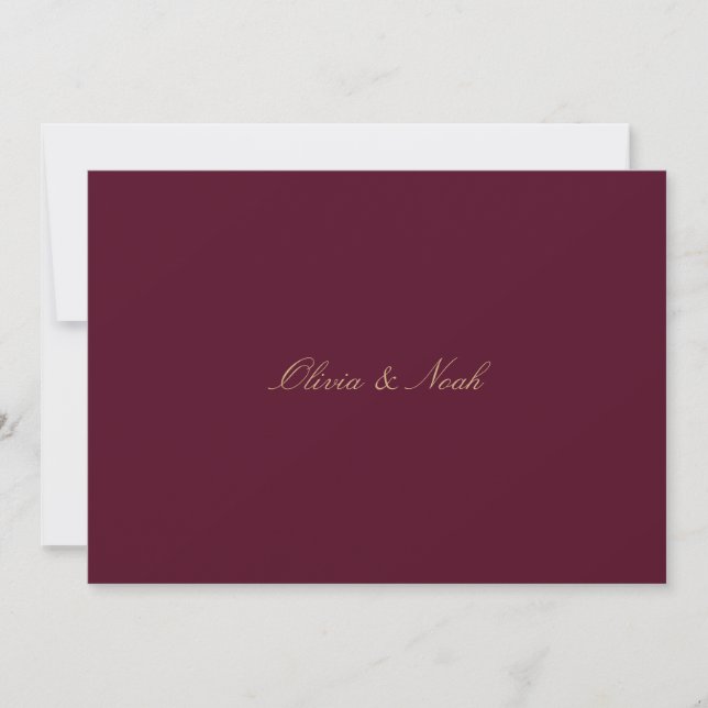 Elegant Script Gold Burgundy Rehearsal Dinner Card (Front)