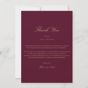 Elegant Script Gold & Burgundy Thank you Card