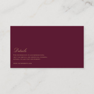 Elegant Script Gold & burgundy Wedding Details  Enclosure Card