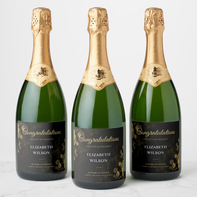 Elegant Script Gold Confetti Retirement Party  Sparkling Wine Label (Bottles)