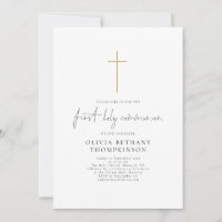 Elegant Script Gold Cross First Holy Communion