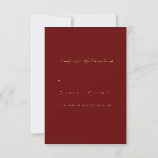 Elegant Script Gold & Deep Red RSVP Card (Back)