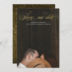 elegant script gold faux foil Photo Save the Date Invitation
