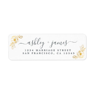 Elegant Script Gold Floral Wedding Return Address Label
