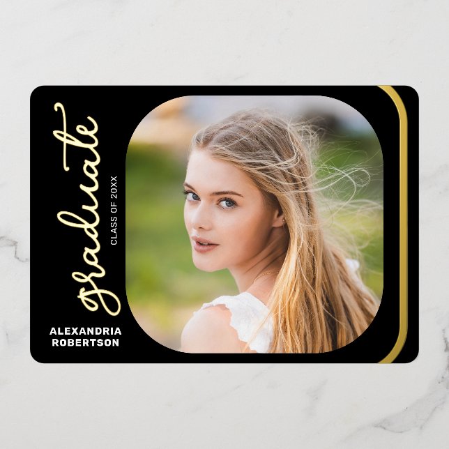 Elegant Script Gold Foil 2 Photo Graduation Party (Front)