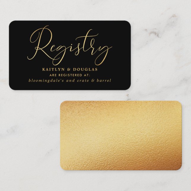 Elegant Script Gold Foil Gift Registry Enclosure Card (Front/Back)