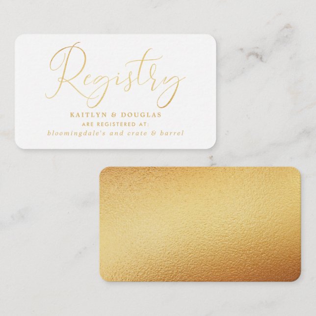 Elegant Script Gold Foil Gift Registry Enclosure Card (Front/Back)