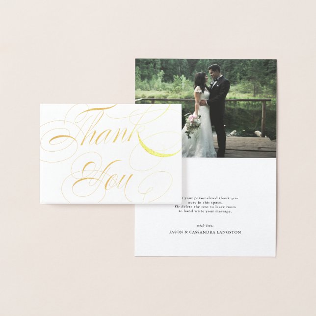 Elegant Script Gold Foil Photo Wedding Thank You Foil Card (Display)
