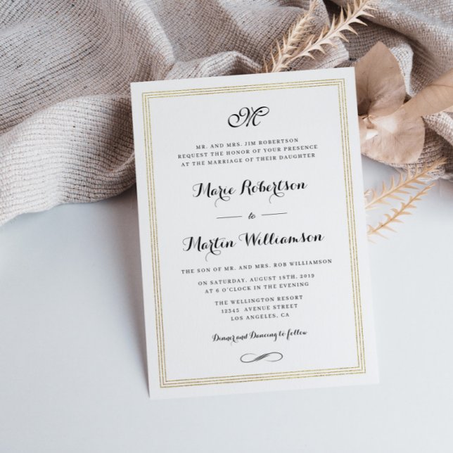 Elegant script gold foil wedding invitation (Creator Uploaded)