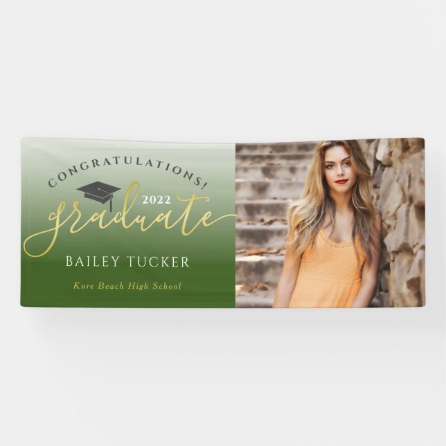 Elegant Script Gold Green Graduation Announcement  Banner (Horizontal)