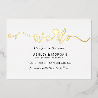 Elegant Script Gold Heart We Do Save the Date 