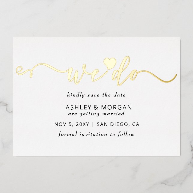Elegant Script Gold Heart We Do Save the Date  (Front)