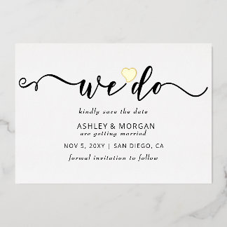 Elegant Script Gold Heart We Do Save the Date  Foi