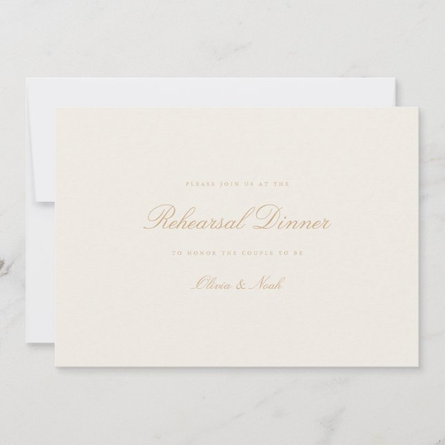 Elegant Script Gold & Ivory Rehearsal Dinner Card (Front)