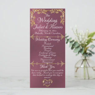 Elegant Script & Gold Leaves - Lavender Wedding Program