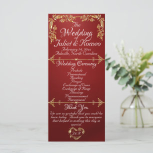 Elegant Script & Gold Leaves - Ruby Wedding Program