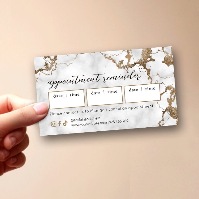 Elegant Script Gold Marble Beauty Salon Hair Spa Appointment Card (Modern elegant marble and gold appointment cards )