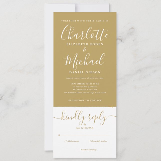 Elegant Script Gold Minimalist All In One Wedding Invitation (Front)