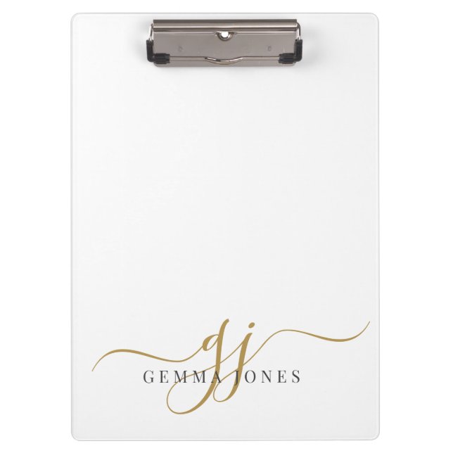 Elegant Script Gold Monogram Initials Name  Clipboard (Front)