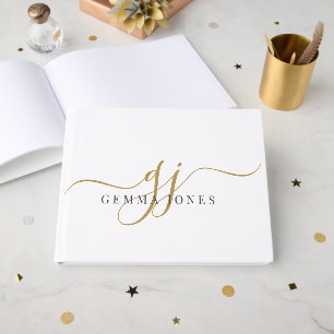 Elegant Script Gold Monogram Initials Name  Guest Book