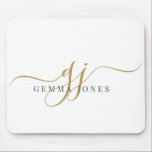 Elegant Script Gold Monogram Initials Name  Mouse Pad<br><div class="desc">A personalized gold script monogram mouse pad featuring a flowing signature style initial with a clean name layout. The simple monogram design keeps the look polished while adding a personal touch to a desk or workspace. A nice choice for home offices, studios, or everyday computer use, and a thoughtful personalized...</div>