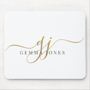 Elegant Script Gold Monogram Initials Name  Mouse Pad