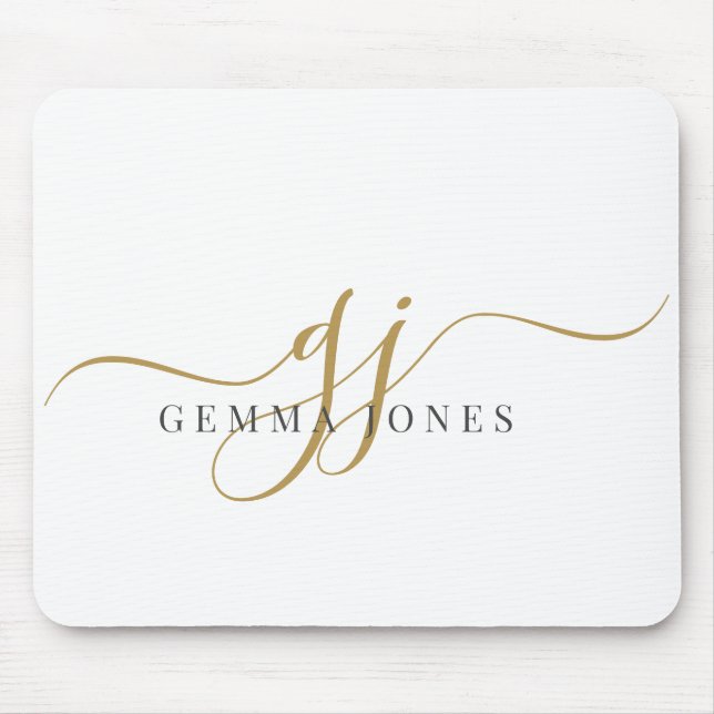 Elegant Script Gold Monogram Initials Name  Mouse Pad (Front)