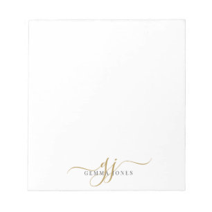 Elegant Script Gold Monogram Initials Name  Notepad