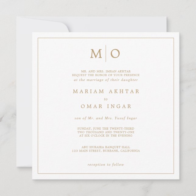 Elegant Script Gold Monogram Invitation (Front)