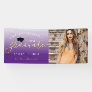 Elegant Script Gold Purple Graduation Announcement Banner