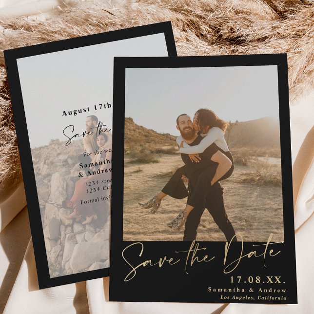 Elegant script gold simple 2 photos save the date (Creator Uploaded)