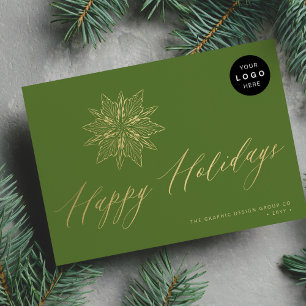 Elegant script gold snowflake LOGO business Holiday Card
