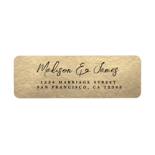 Elegant Script Gold Wedding Return Address Label (Front)