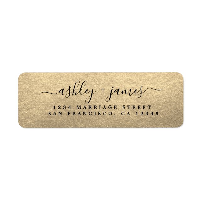 Elegant Script Gold Wedding Return Address Return Address Label (Front)