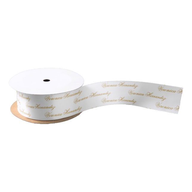 Elegant Script Gold White Personalised Name  Satin Ribbon (Spool)