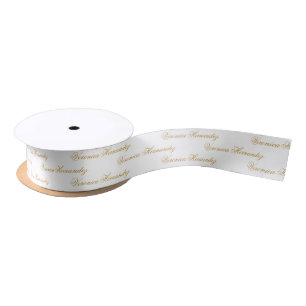 Elegant Script Gold White Personalized Name  Satin Ribbon